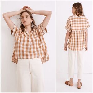 Madewell Lakeline Popover Shirt in Double-Faced Gingham Sz Medium Cottagecore 13
